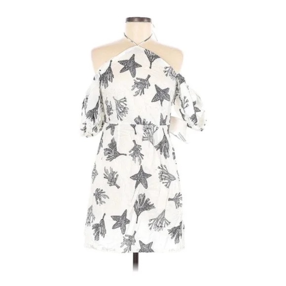 NEW Never Fully Dressed White Reef Rocco Tropical Puff Sleeve Mini Dress 12 NWT - Picture 8 of 8